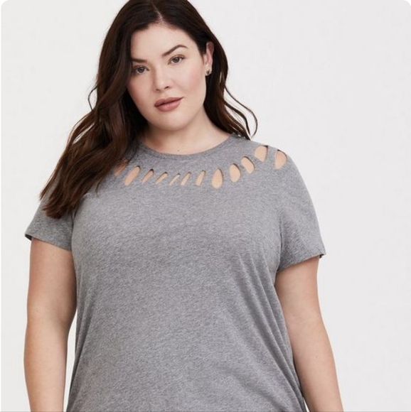 torrid Tops - NEW Torrid Heather Gray Slashed Crew Classic Fit Tee